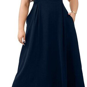 Women's Plus Size Maxi Dress Polyester V-Neck Sleeveless Fitted Pockets